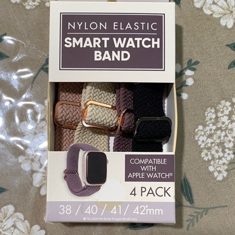 Nylon Elastic Smartwatch Band Set - Black, Brown, Tan, Cream